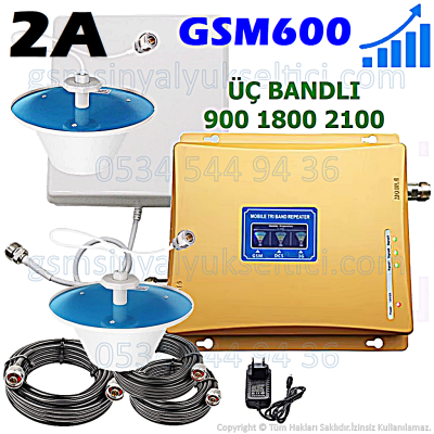 GSM Sinyal Yükseltici Boooster Üç Bandlı - 2 İç Antenli