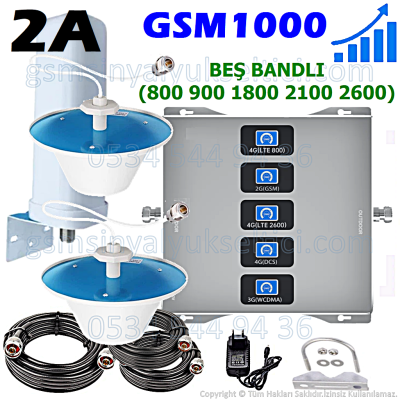 GSM Sinyal Yükseltici Boooster Beş Bandlı - 2 İç Antenli