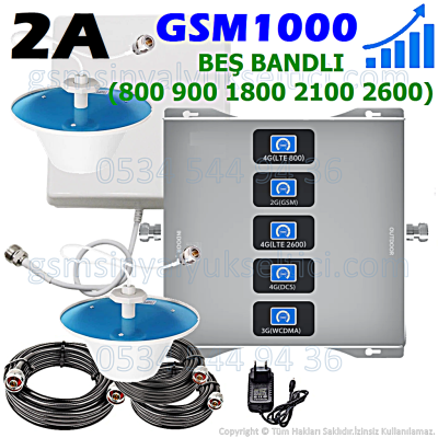 GSM Sinyal Yükseltici Boooster Beş Bandlı - 2 İç Antenli